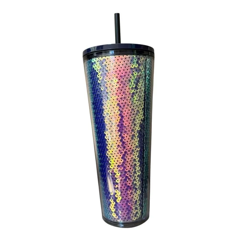 Starbucks Siren Logo Tumbler 24oz purple, iridescent sequin design with straw